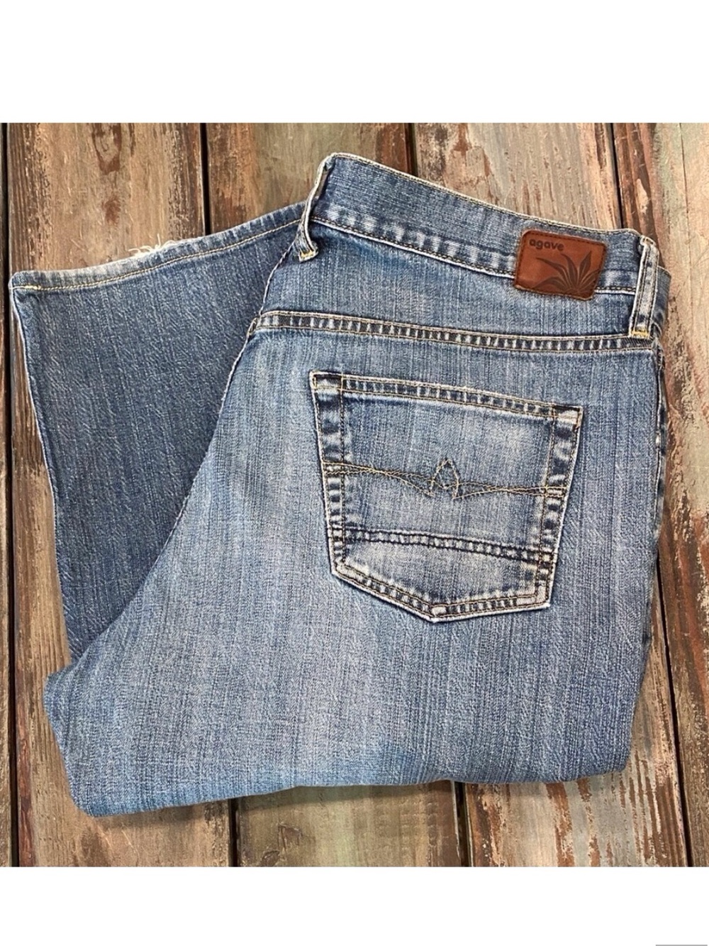 Agave 38x28 Jeans Relaxed Straight Waterman Mens Stretch Logo Hand Made In USA
